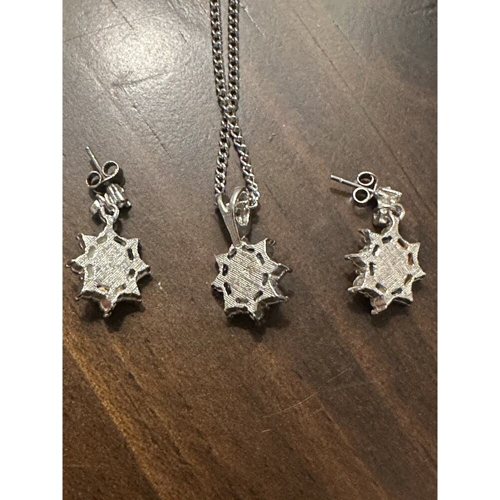 VTG 1970 Faux Blue Star Sapphire Rhinestone 18" Silver Tone Necklace & Earrings - Picture 3 of 6